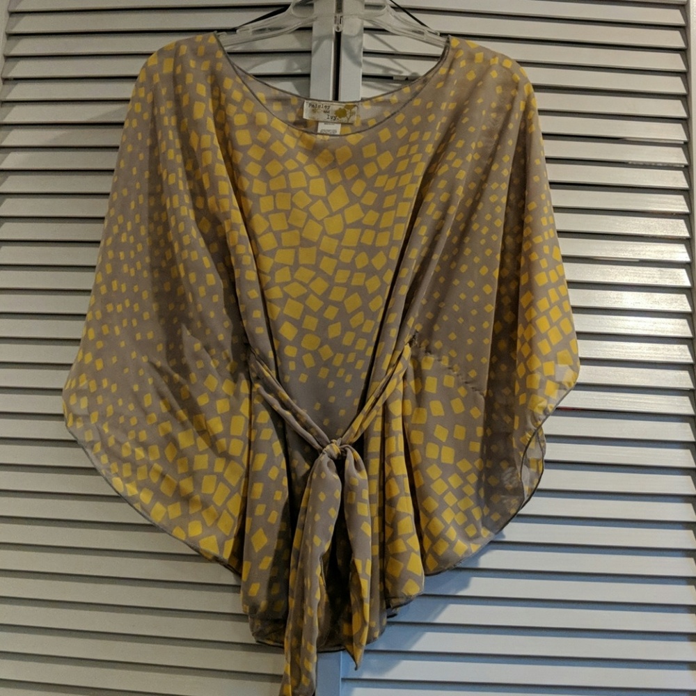 Yellow and grey chiffon blouse
